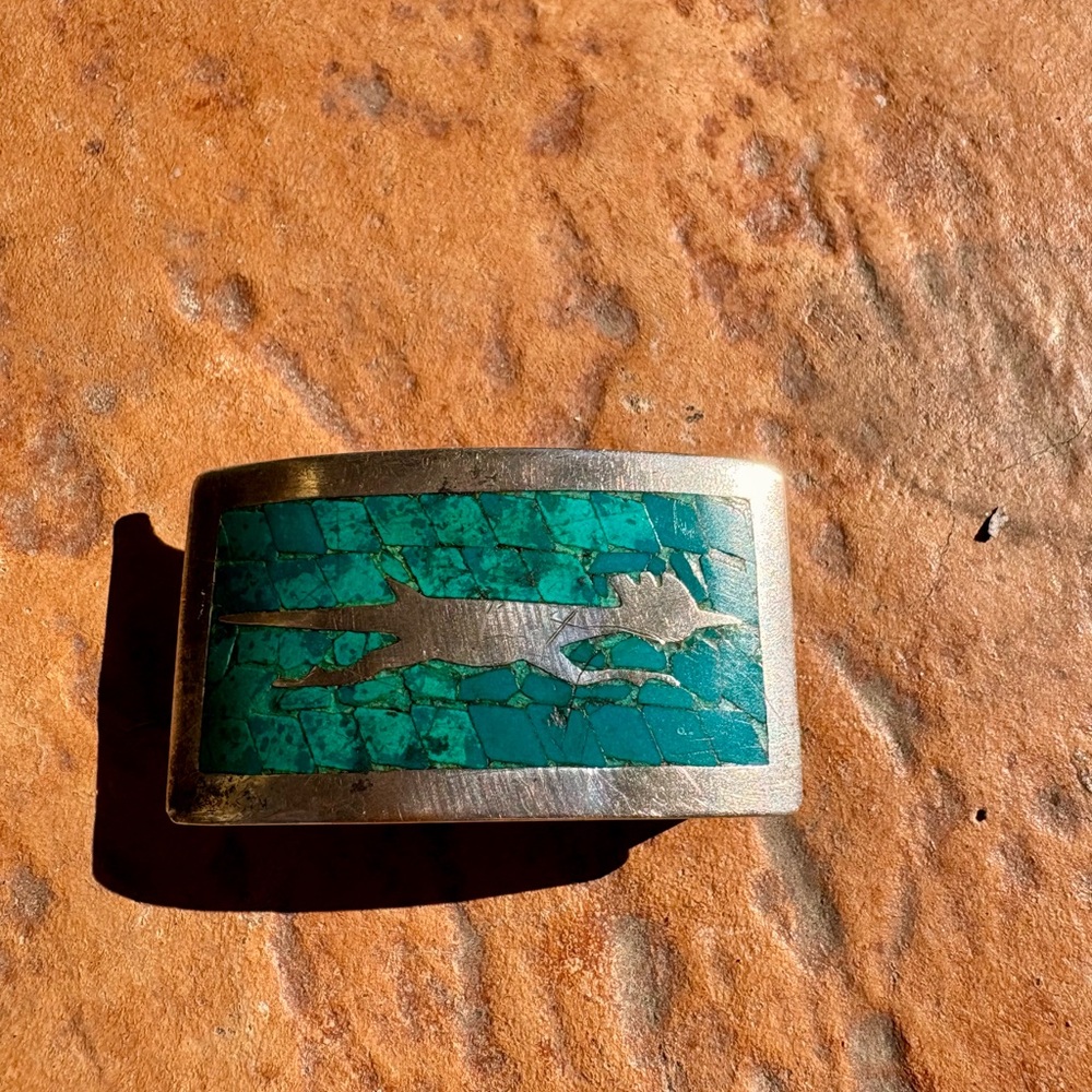 Turquoise inlay Sterling Silver belt buckle